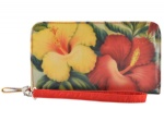flower textured vinyl wallet wristlet, zip around