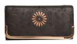 New casual engraved lady purse wallet, modern design trifold hollow cutting ladies wallet