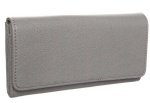 Soft PU hobo ladies wallet in gray, flapover wallet with back ziper pocket
