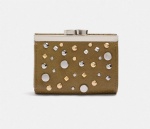 Women wallet with metal frame and studs, fashion accessory