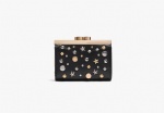 metal frame wallet with metal studs and stones, fashion accessory, PU leather