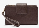 Fake leather L wallet with handle and flap, inside with phone holder, factory